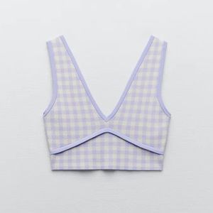 Zara Purple Gingham Knit Crop Top, Size: S, Great Condition